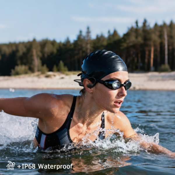 VLOP Bone Conduction Swimming Headphones - IP68 Waterproof, Open-Ear MP3 Headphones with 32GB Memory, Bluetooth 6.0 Wireless Sport Headset for Running & Cycling, 8H Playtime Black