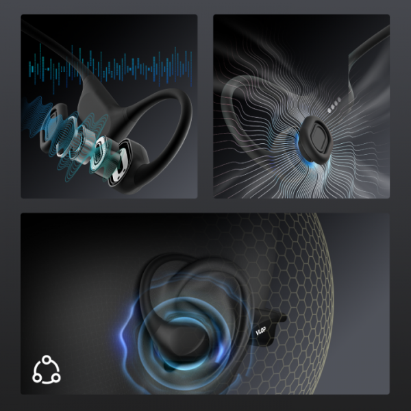 VLOP Bone Conduction Swimming Headphones - IP68 Waterproof, Open-Ear MP3 Headphones with 32GB Memory, Bluetooth 6.0 Wireless Sport Headset for Running & Cycling, 8H Playtime Black