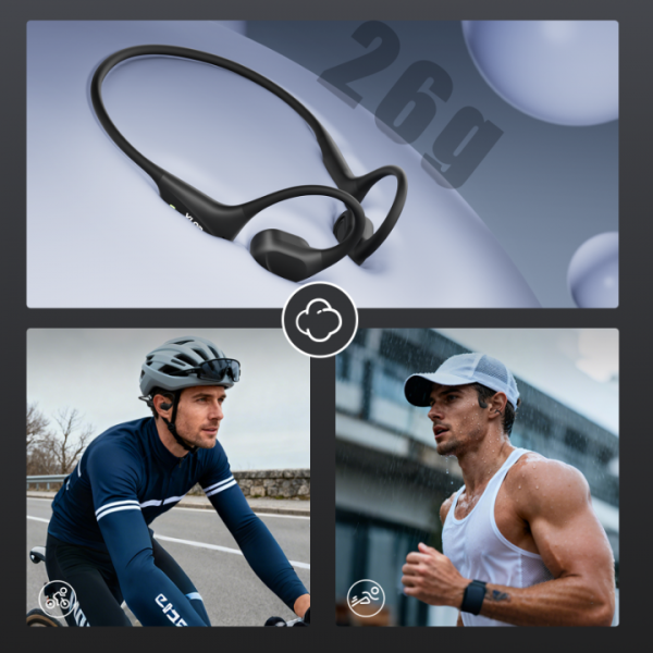 VLOP Bone Conduction Swimming Headphones - IP68 Waterproof, Open-Ear MP3 Headphones with 32GB Memory, Bluetooth 6.0 Wireless Sport Headset for Running & Cycling, 8H Playtime Black